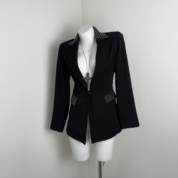 Flower Circle Studded Black Blazer