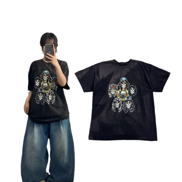 건즈앤로지스 썬 페이드 밴드티 빈티지 반팔 티셔츠