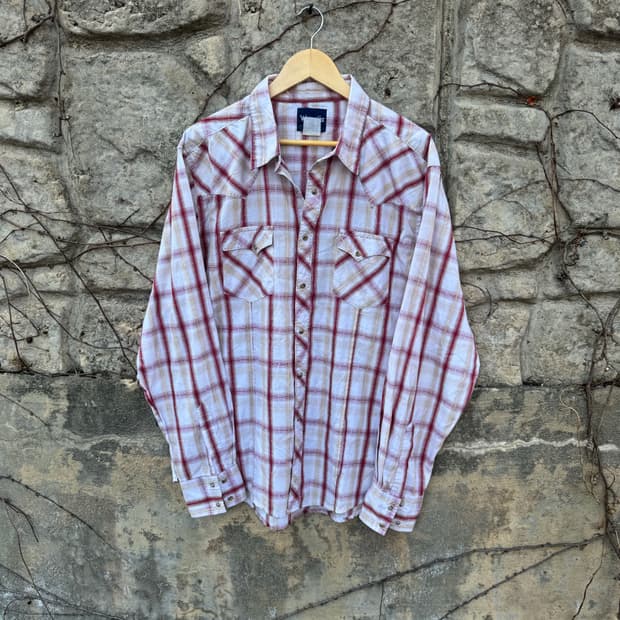 랭글러 빈티지 체크 웨스턴 셔츠 화이트 L