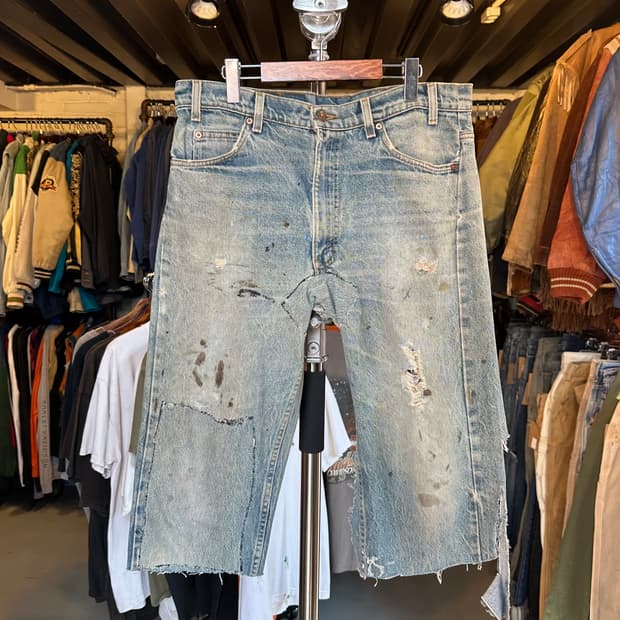 90s 리바이스505 오렌지탭 더티 디트로이트 데님 숏츠