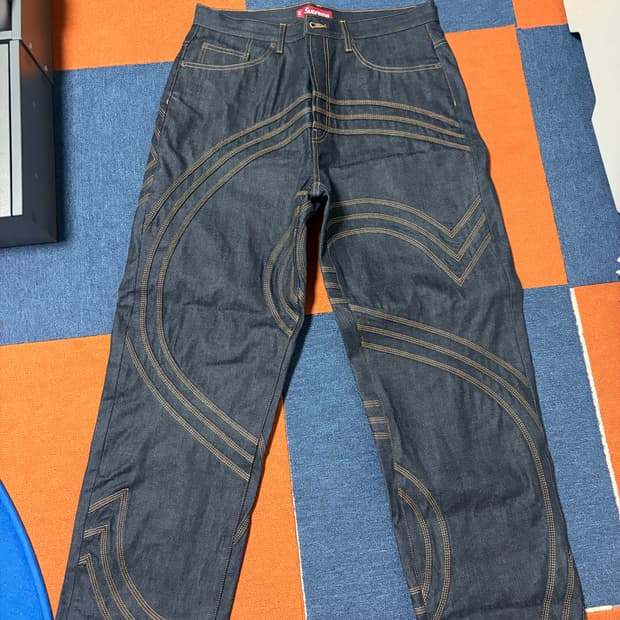 슈프림 S 로고 리지드 배기 진 리지드 인디고 - 25SS