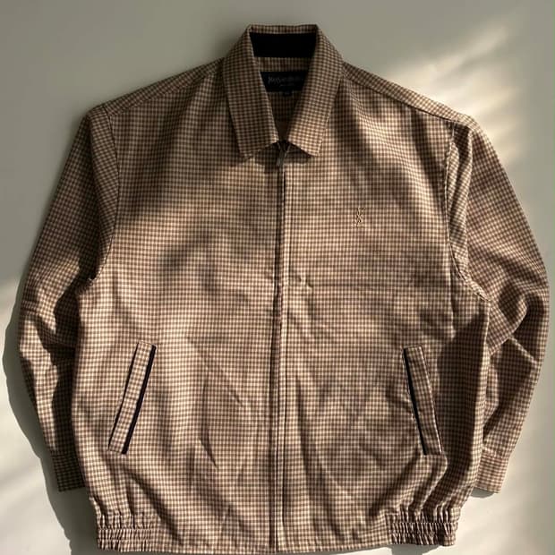 [95] 입생로랑 90s 체크 울 스윙탑 블루종 자켓