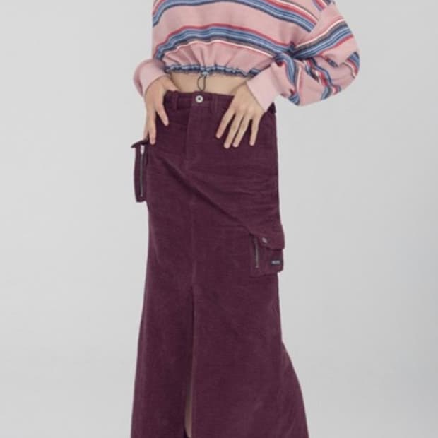 스컬프터 포켓 카고 롱 스커트 와인