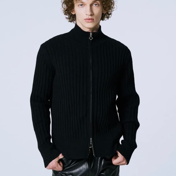 (L) 세비지 집업 니트 블랙