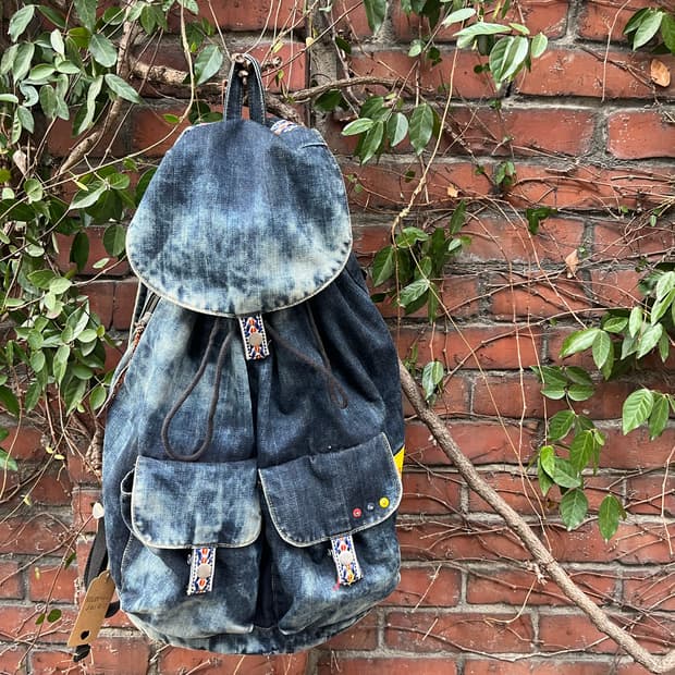 히피자수 데님 백팩