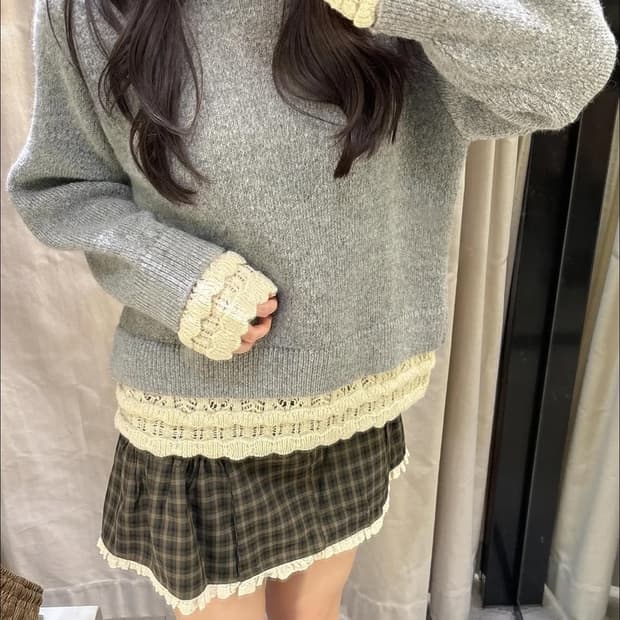 자라 레이스 레이어드 오버핏 니트