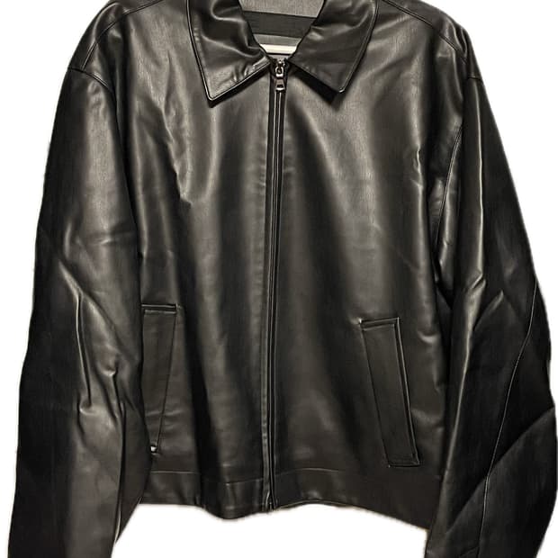 플랙 블랙 신세틱 레더 자켓