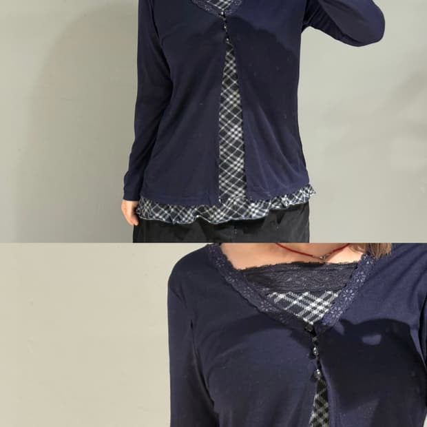 check pattern layered cardigan 