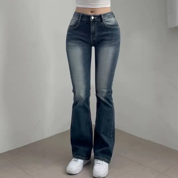 Y2K 빈티지 워싱 로우라이즈 슬림 부츠컷 롱 데님 팬츠