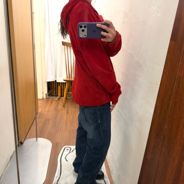 버버리 브릿 후드 집업 체크 배색 후드 디테일 루즈핏 레드 k11