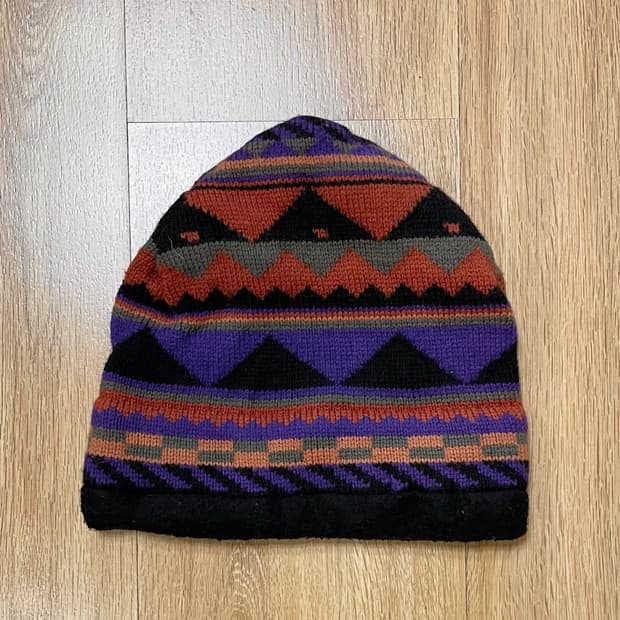 택포) 90s Made USA 빈티지 패턴 울 니트 숏 비니 모자