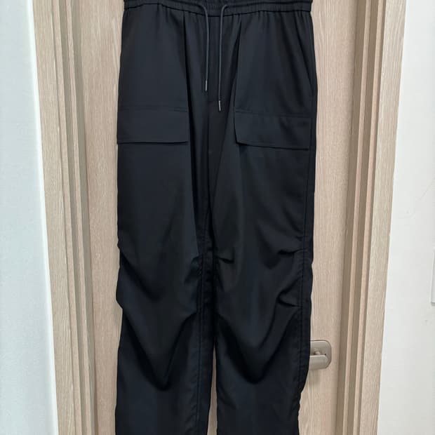 25SS새상품급)준지 와이드 울 퍼커링 밴딩팬츠48/블랙