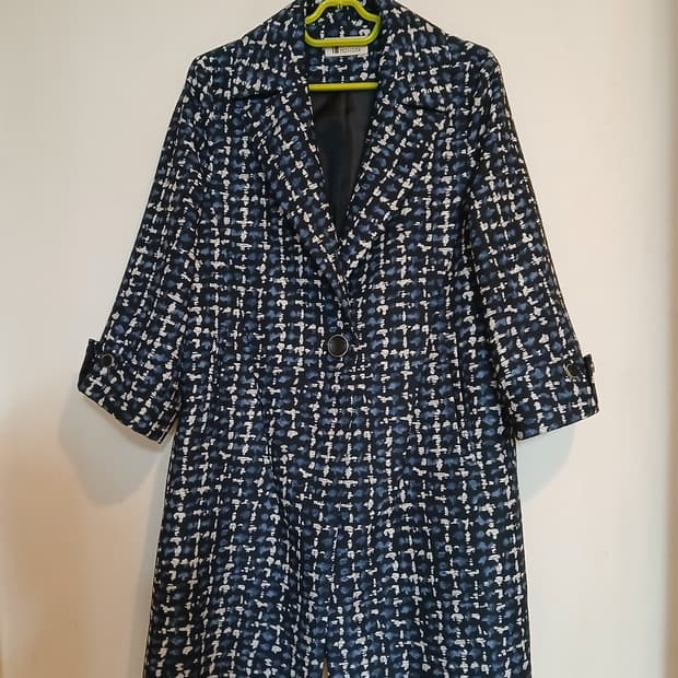 모스코사 체크 패턴 고급 트위드 스타일 하프 코트 자켓 재킷 아우터