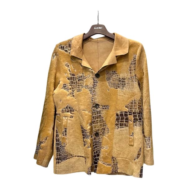 JPN VINTAGE 피치드 레더 자켓 리버시블 크랙 패턴 디테일 카멜