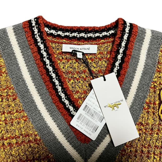 (새상품) 메종키츠네 브이넥 니트 옐로우 겨울니트 남녀공용S