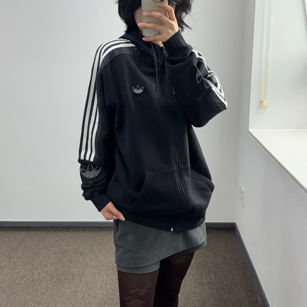 Adidas 아디다스 파이어로고 블랙 후드집업