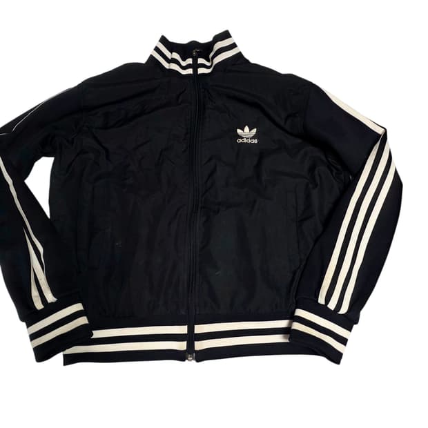 [아디다스] 올블랙 화이트 배색 트레포일 백로고 트랙탑 점퍼 100