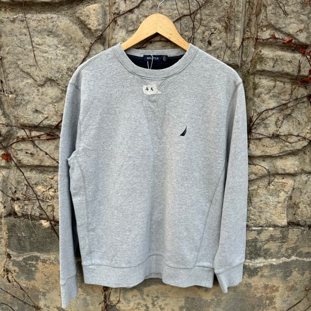 노티카 빈티지 리버스위브 플레인 자수로고 스웻 셔츠 맨투맨 그레이