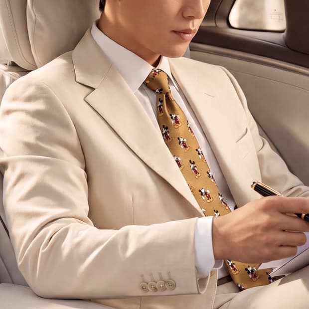 디즈니 미키마우스 옐로우 캐릭터 패턴 넥타이 9cm S~A+등급 e151