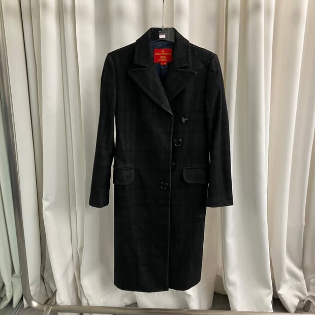 비비안웨스트우드 레드 라벨 블랙 체크 롱코트 40