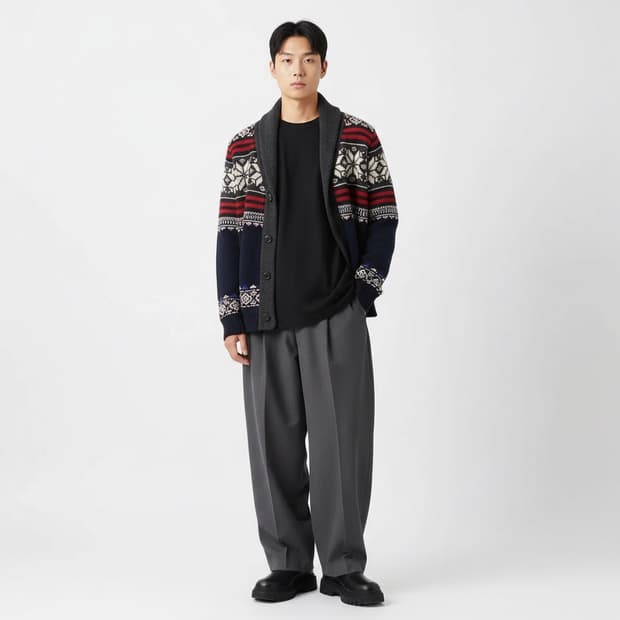 타미힐피거 에스닉패턴 숄카라 울 가디건 S