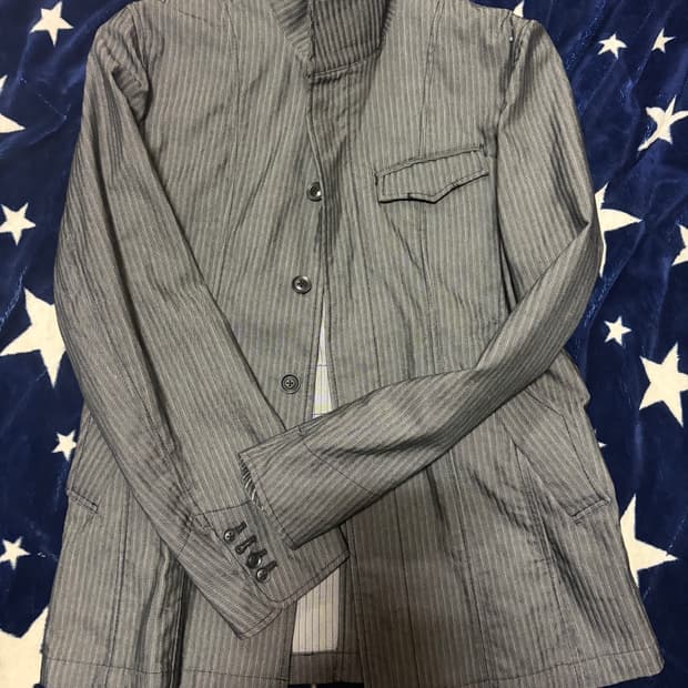 Ofuon 스탠드 카라 스트라이프 자켓