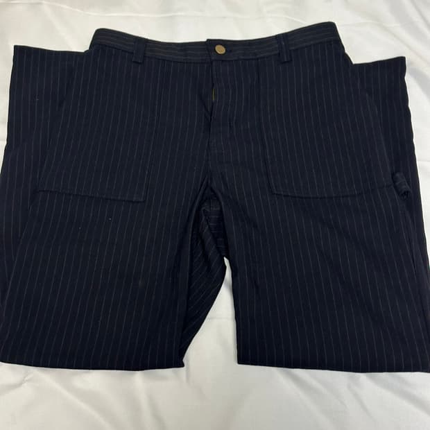 자라 네이비 스트라이프 카펜터 울 팬츠