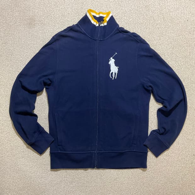 폴로 랄프로렌 빅포니 네이비 면 집업 옐로우 코튼 져지 자수 로고