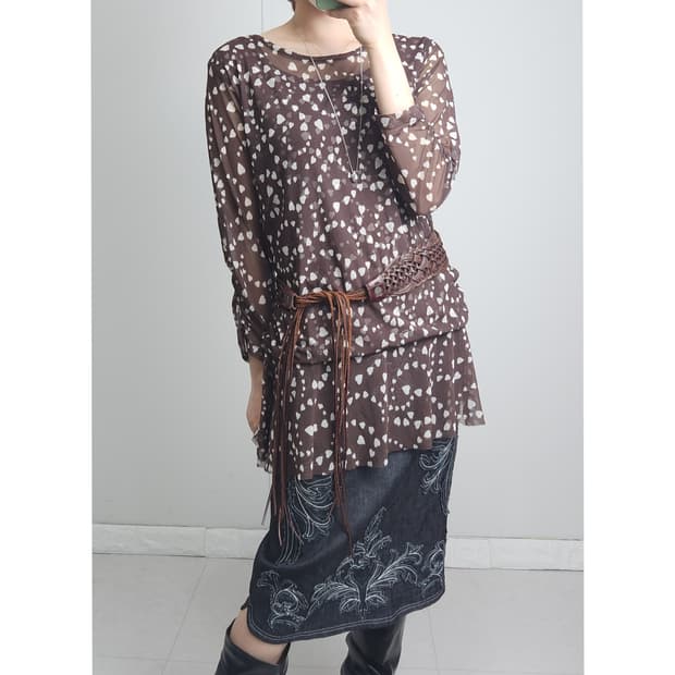 메쉬 하트 롱슬리브 탑