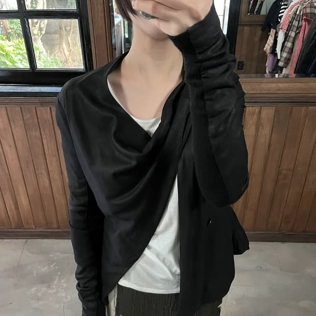 RICK OWENS leather wrap jacket black