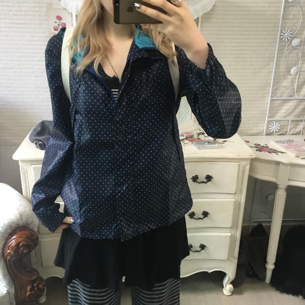 빈티지 네이비 민트 도트 바람막이