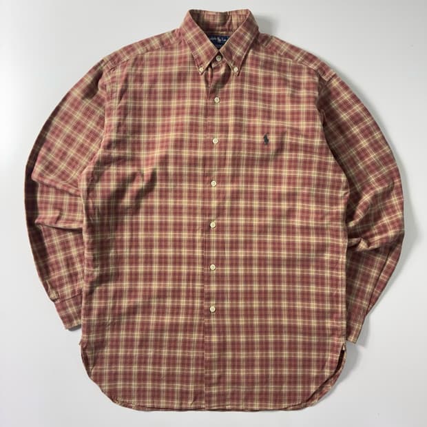 Polo  폴로 랄프로렌 자수 코튼 레드 브라운 체크 셔츠 