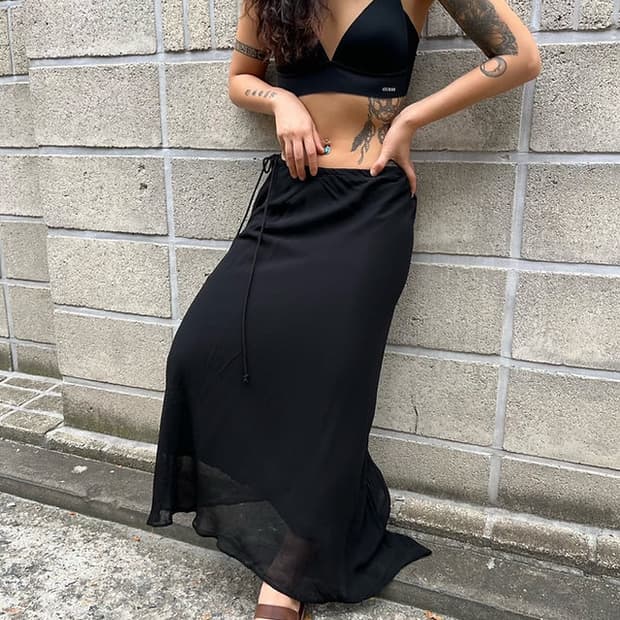 요지야마모토 스트랩 롱 스커트