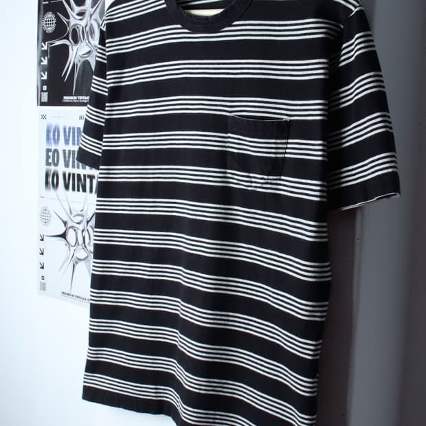(M-XL) 유니폼브릿지 반팔 티셔츠 스트라이프 블랙 에이징-H31422