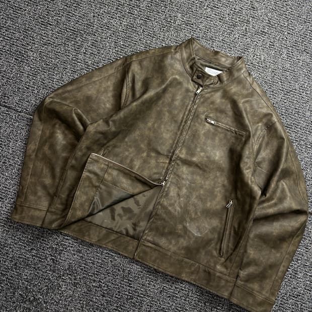 파르티멘토 비건레더 디스트레스 클래식 바이커 자켓 2011