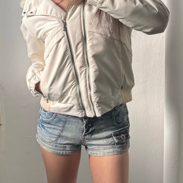 Vintage White Fur-Hood Padded Jacket