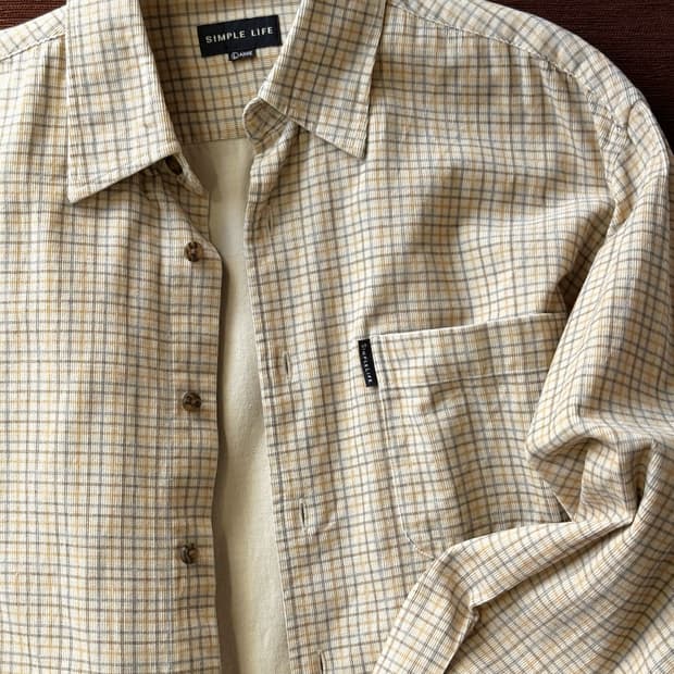 Brushed cord design cotton check shirt