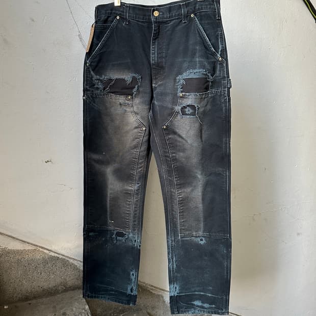 OG USA Made 칼하트 블랙 더블니 칼하트 B01 워크팬츠 썩블니