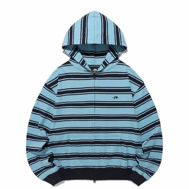 나이스고스트클럽 멀티 스트라이프 3스타 후드집업 네이비 소라 민트 투웨이