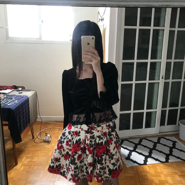 vintage velvet shirring lace top