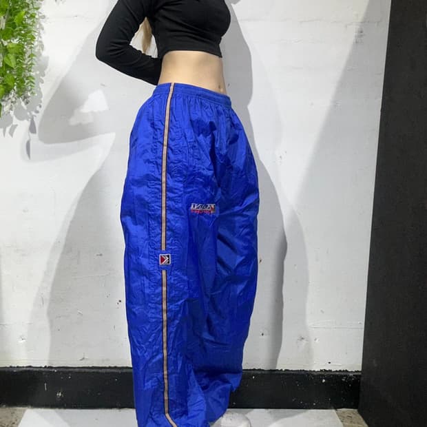 90s 칼카니 블루 올드스쿨 힙합 와이드 트랙 팬츠 