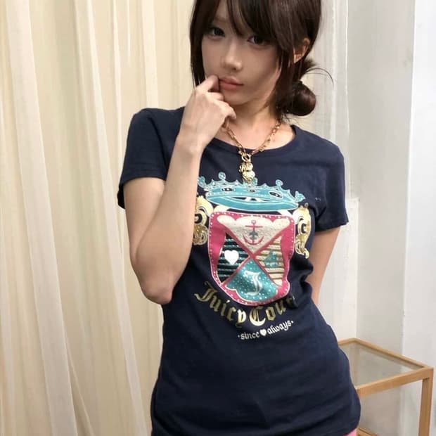 S Juicy Couture 00s 쥬시꾸뛰르 네이비 반팔 티셔츠