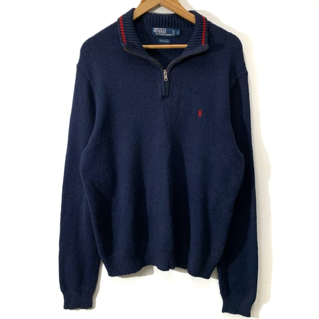 폴로 네이비 코튼 반집업 니트  