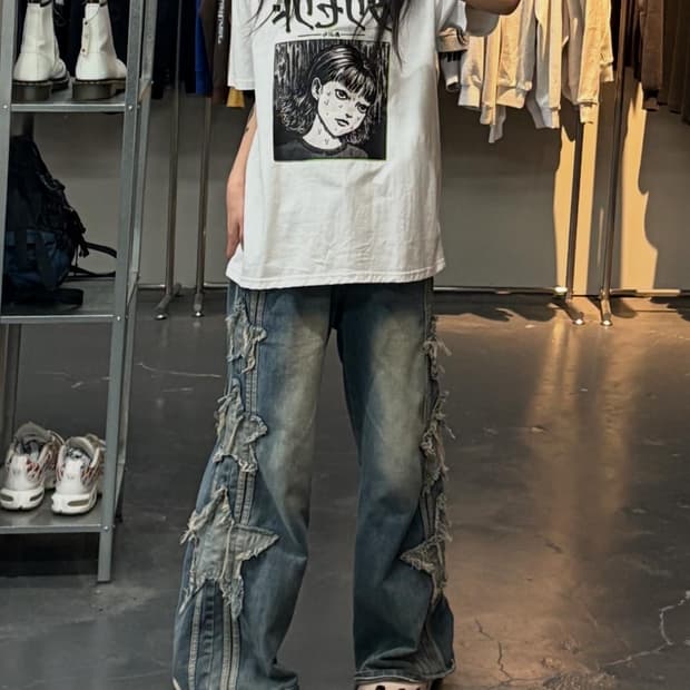 빈티지 이토준지 토미에 프린팅 반팔 A2773