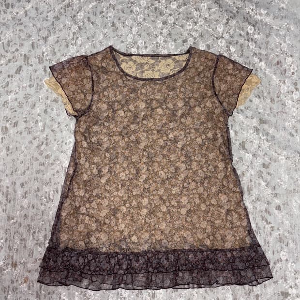 See through flower lace top