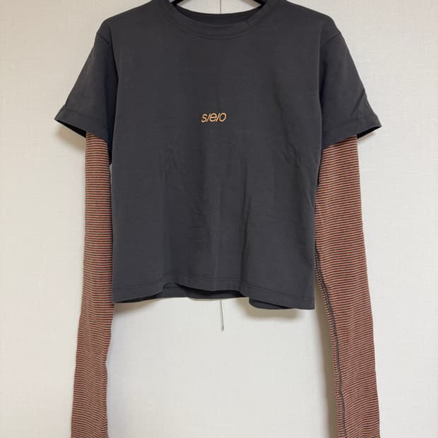 S/E/O STRIPE LAYERED TEE CHARCOAL