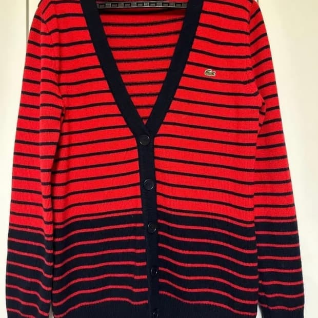 라코스테 레드 네이비 스트라이프울100 가디건