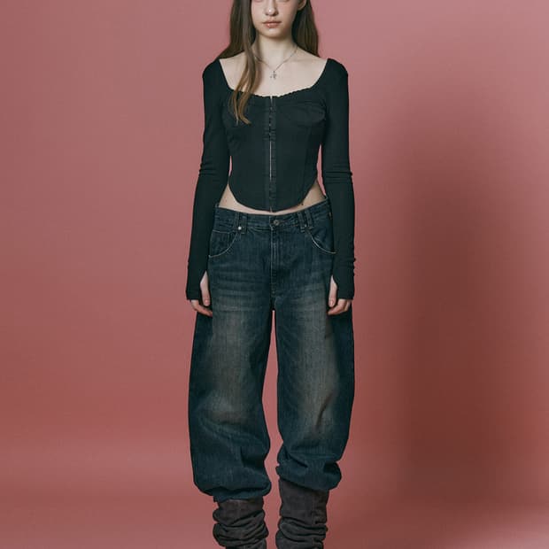 플리즈노팔로우 조안 코르셋 롱 슬리브 탑 블랙