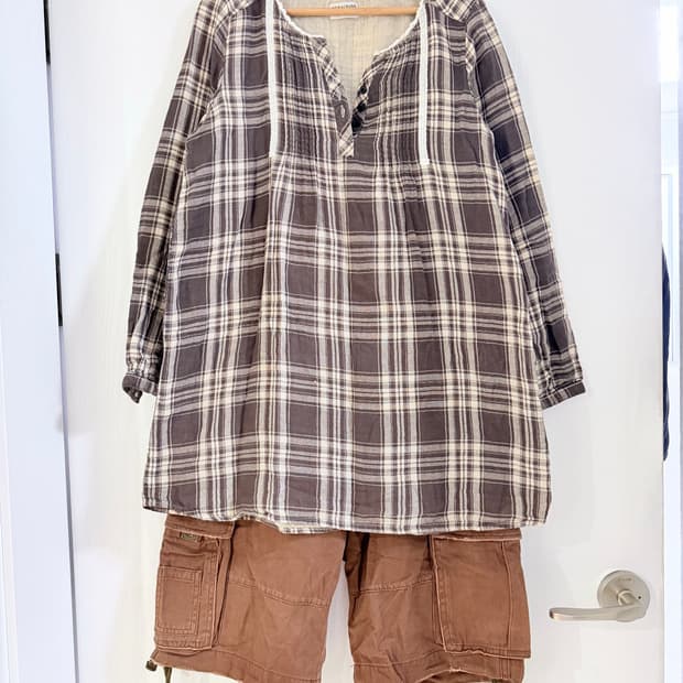 일본빈티지 하구미 체크 카고팬츠 세트