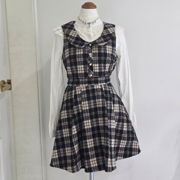 일본빈티지)초코라떼히메갸루st 양산형지뢰계체크 리즈리사깔 민소매니트원피스